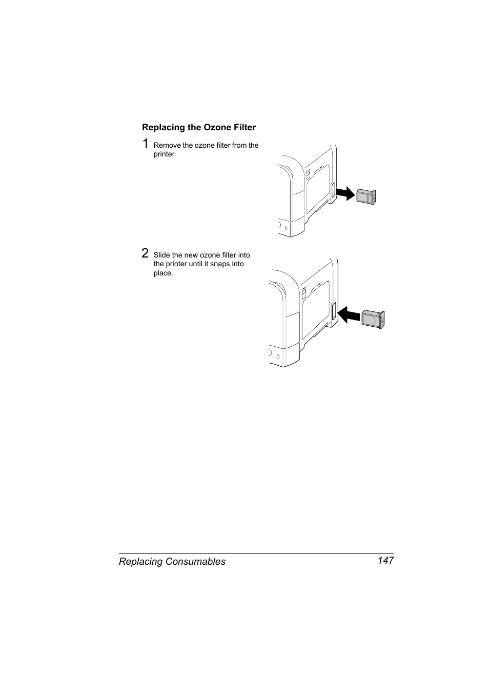 Replacing the ozone filter, Replacing the ozone filter 147 | Konica Minolta PagePro 4650EN User Manual | Page 161 / 260