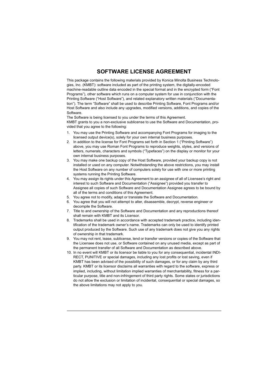 Software license agreement | Konica Minolta PagePro 4650EN User Manual | Page 3 / 260