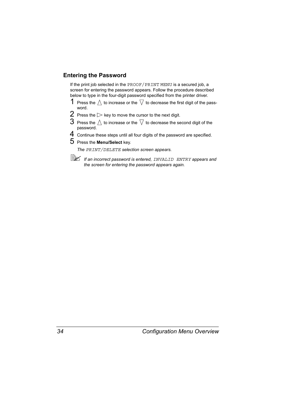 Entering the password, Entering the password 34 | Konica Minolta PagePro 4650EN User Manual | Page 48 / 260