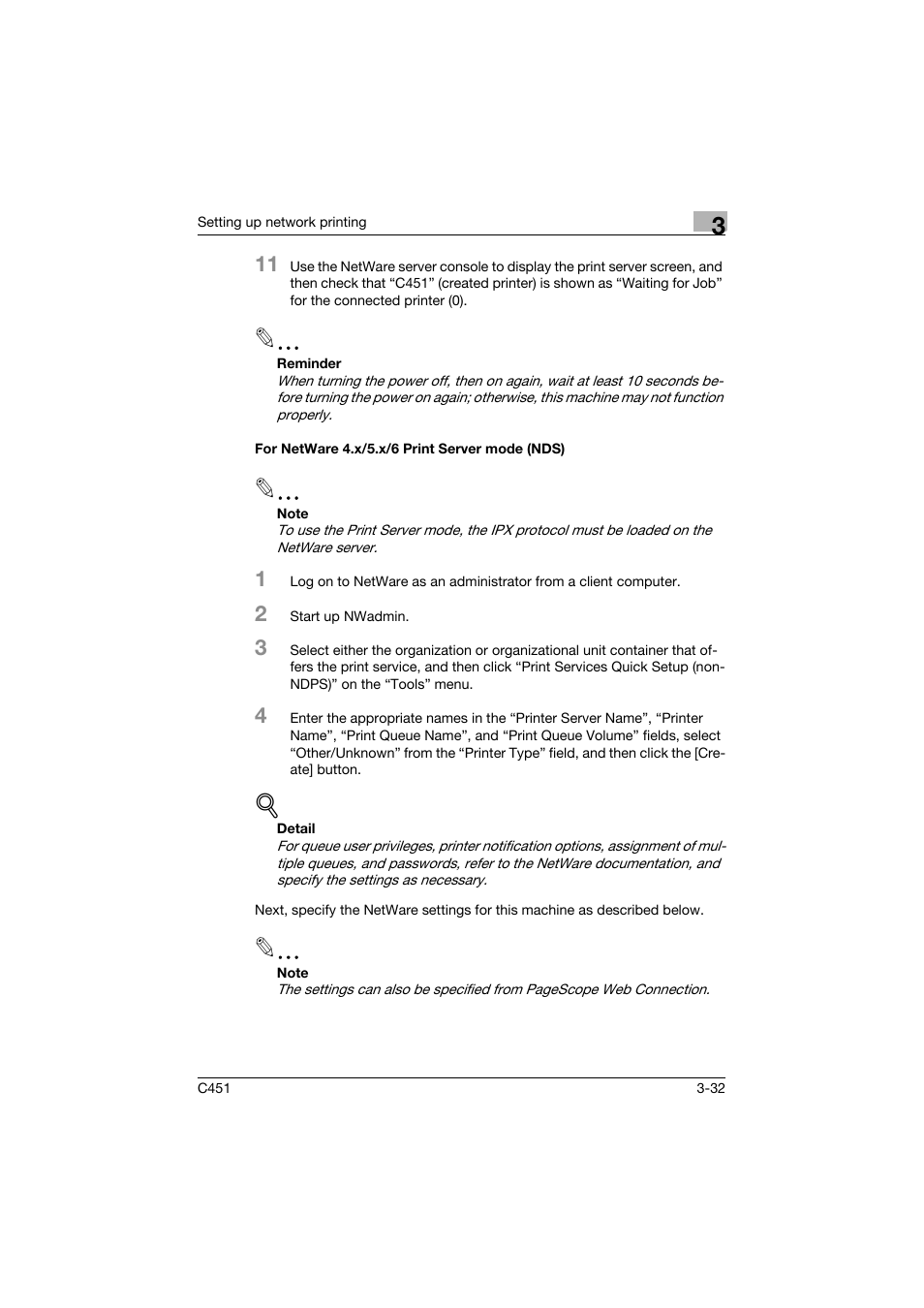 For netware 4.x/5.x/6 print server mode (nds), For netware 4.x/5.x/6 print server mode (nds) -32 | Konica Minolta BIZHUP C451 User Manual | Page 105 / 410
