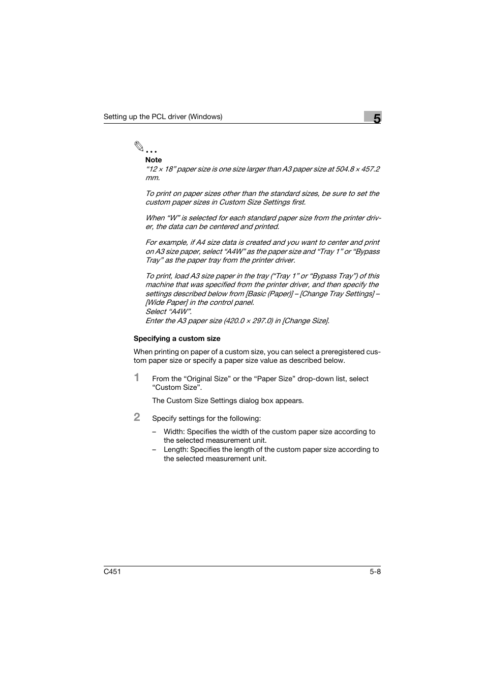 Specifying a custom size, Specifying a custom size -8 | Konica Minolta BIZHUP C451 User Manual | Page 151 / 410