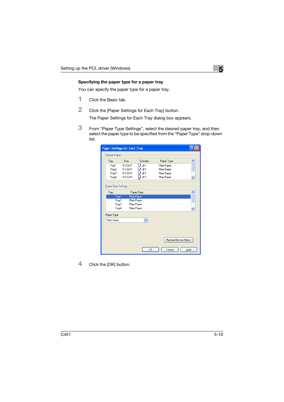 Specifying the paper type for a paper tray, Specifying the paper type for a paper tray -10 | Konica Minolta BIZHUP C451 User Manual | Page 153 / 410