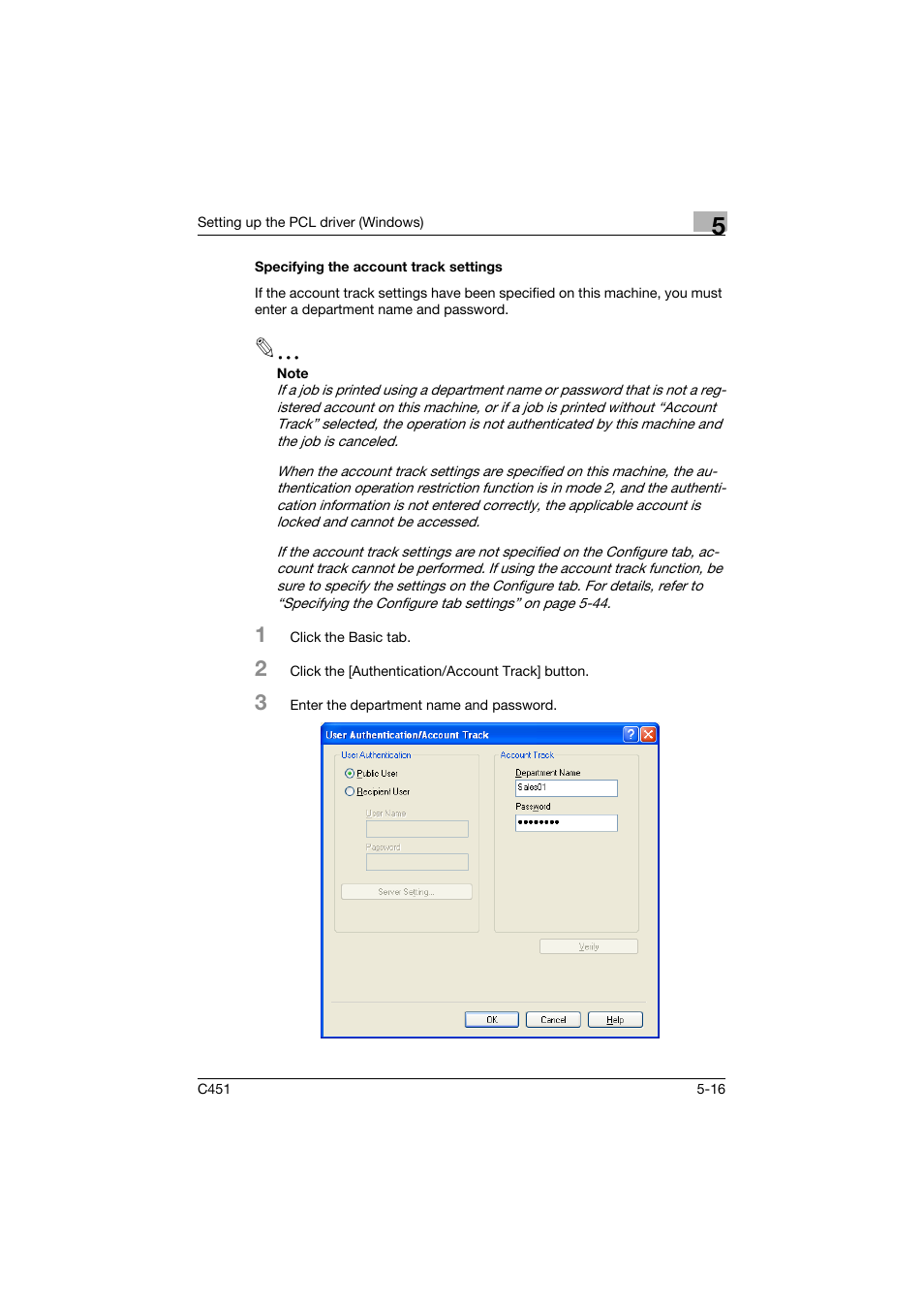 Specifying the account track settings, Specifying the account track settings -16 | Konica Minolta BIZHUP C451 User Manual | Page 159 / 410