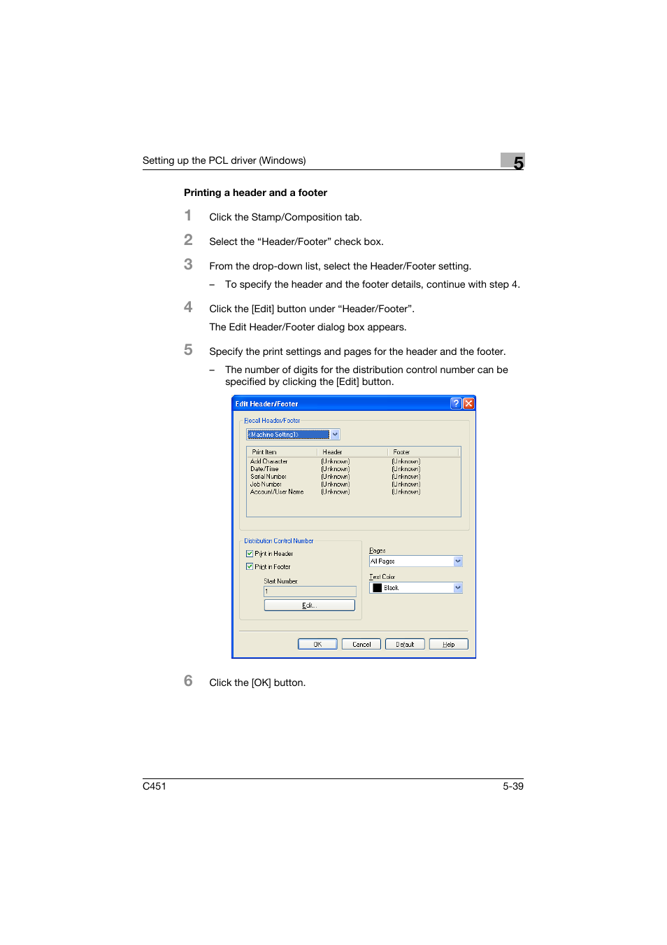 Printing a header and a footer, Printing a header and a footer -39 | Konica Minolta BIZHUP C451 User Manual | Page 182 / 410