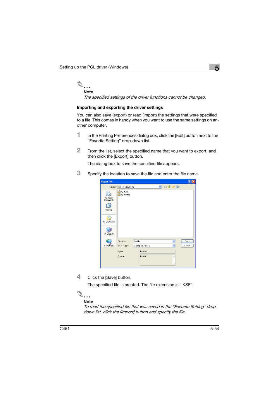 Importing and exporting the driver settings, Importing and exporting the driver settings -54 | Konica Minolta BIZHUP C451 User Manual | Page 197 / 410