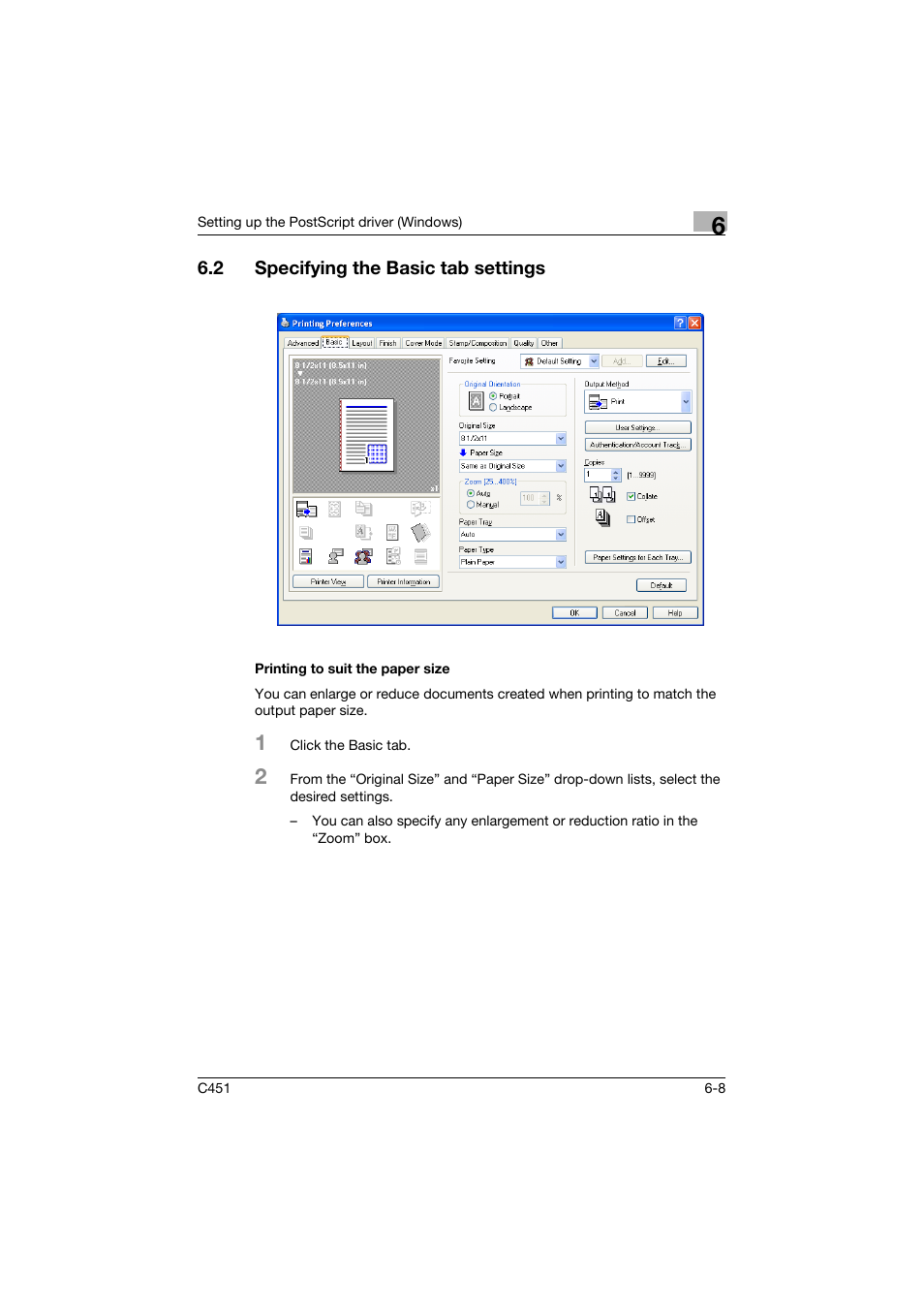 2 specifying the basic tab settings, Printing to suit the paper size, Specifying the basic tab settings -8 | Printing to suit the paper size -8 | Konica Minolta BIZHUP C451 User Manual | Page 205 / 410