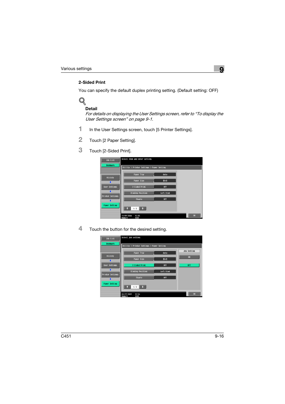 Sided print, Sided print -16 | Konica Minolta BIZHUP C451 User Manual | Page 327 / 410