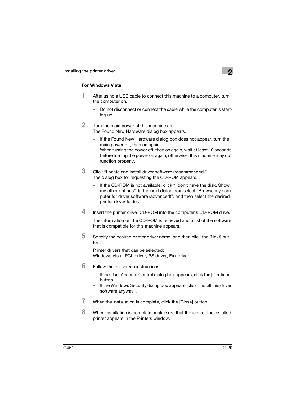 For windows vista, For windows vista -20 | Konica Minolta BIZHUP C451 User Manual | Page 63 / 410