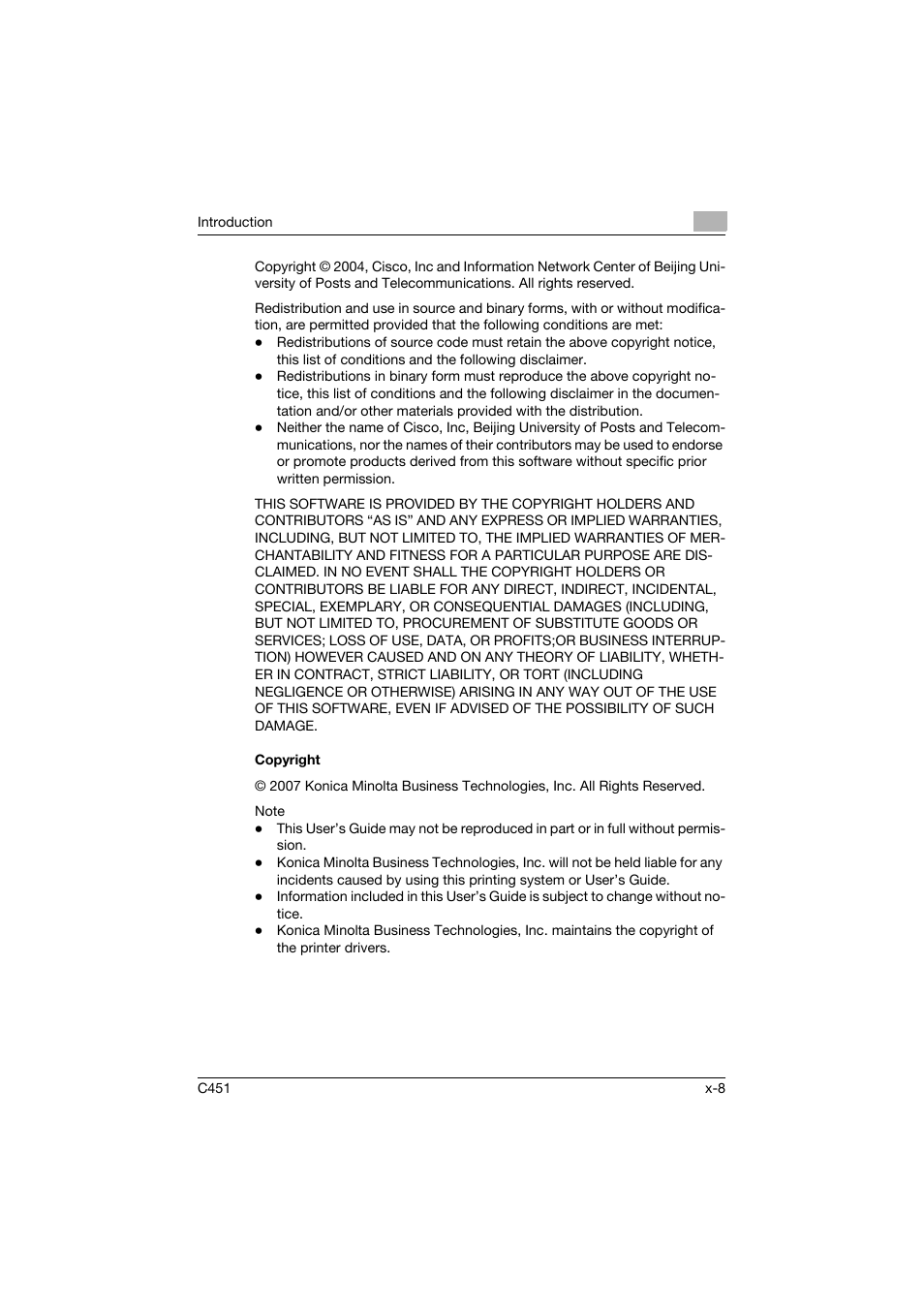Copyright | Konica Minolta BIZHUP C451 User Manual | Page 9 / 410