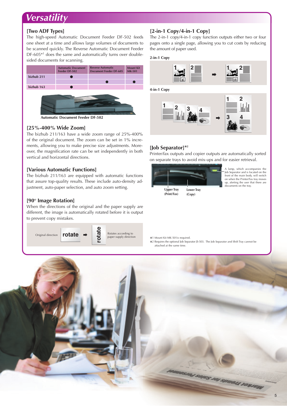 Versatility, Rotate | Konica Minolta digital MFPs equipped with copy User Manual | Page 5 / 8