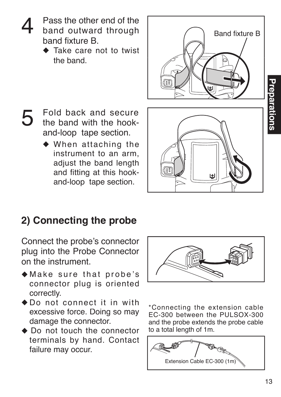 2) connecting the probe | Konica Minolta PULSOX 300 User Manual | Page 15 / 32