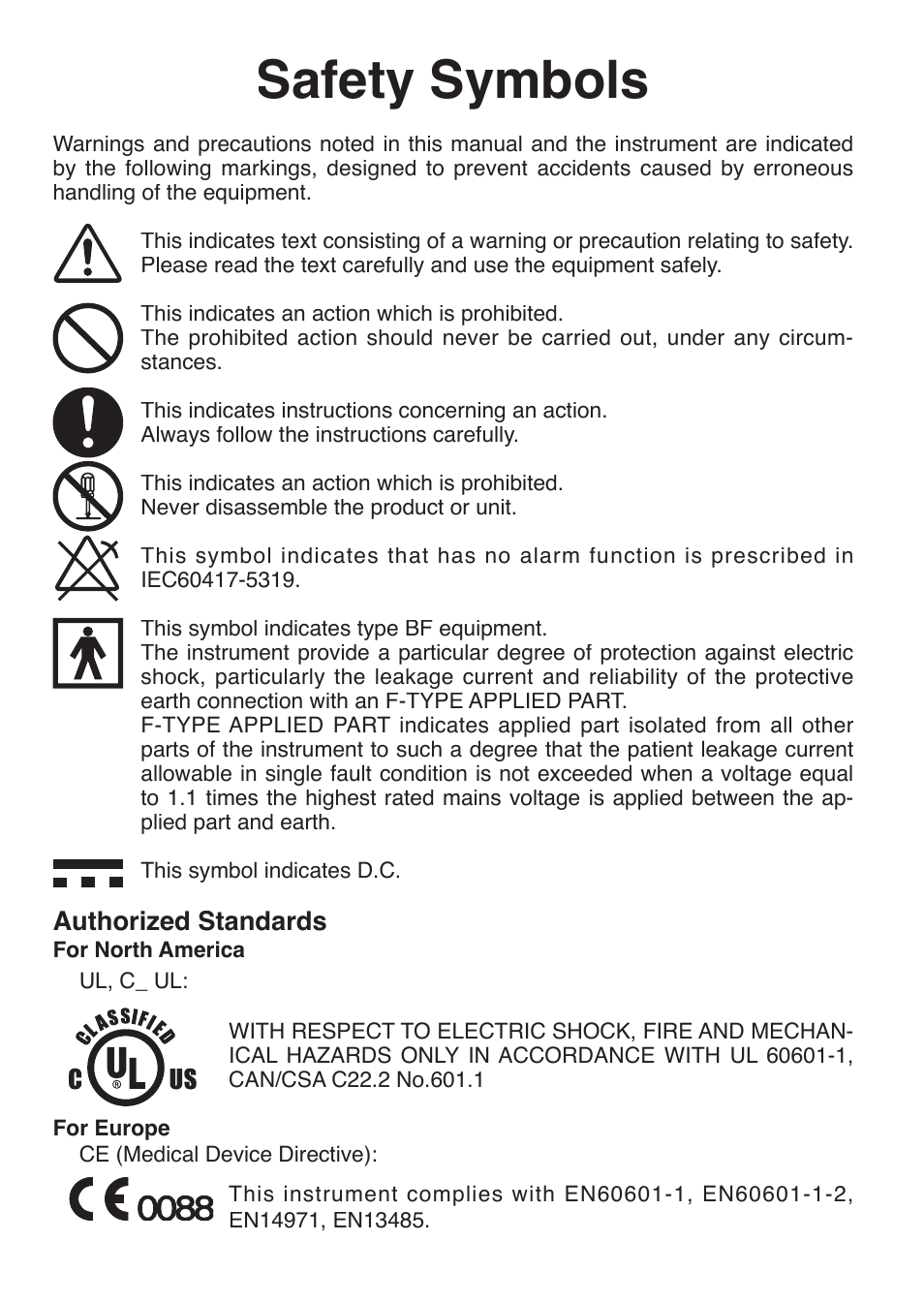 Safety symbols | Konica Minolta PULSOX 300 User Manual | Page 2 / 32