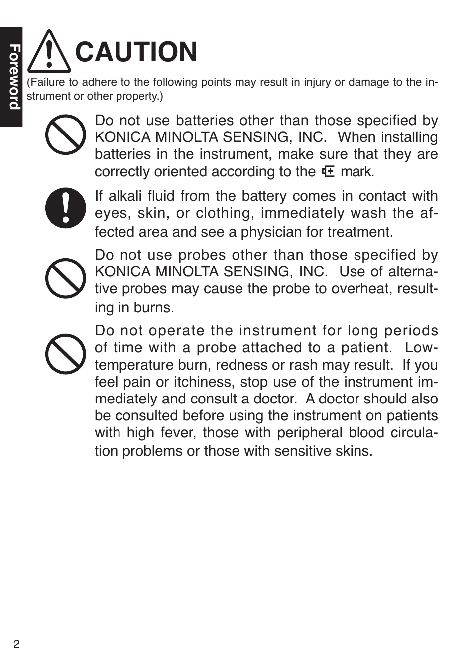 Caution | Konica Minolta PULSOX 300 User Manual | Page 4 / 32