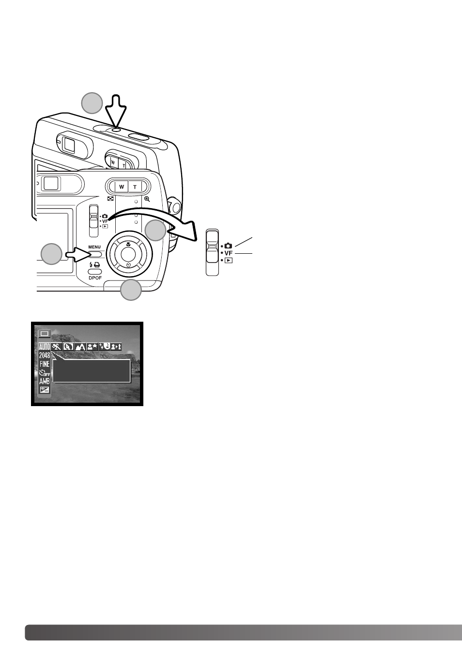 Recording mode, Setting the camera to record images | Konica Minolta DiMAGE E323 User Manual | Page 22 / 96