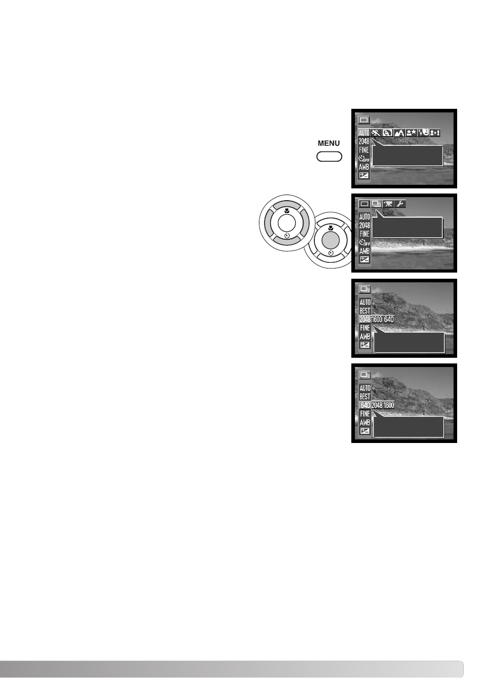 Navigating the recording menu | Konica Minolta DiMAGE E323 User Manual | Page 35 / 96