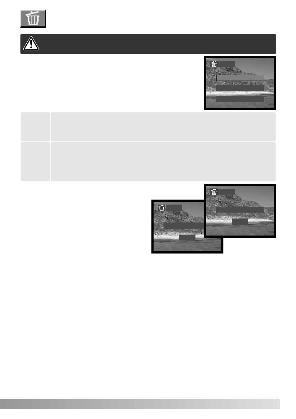 Erasing image files | Konica Minolta DiMAGE E323 User Manual | Page 57 / 96