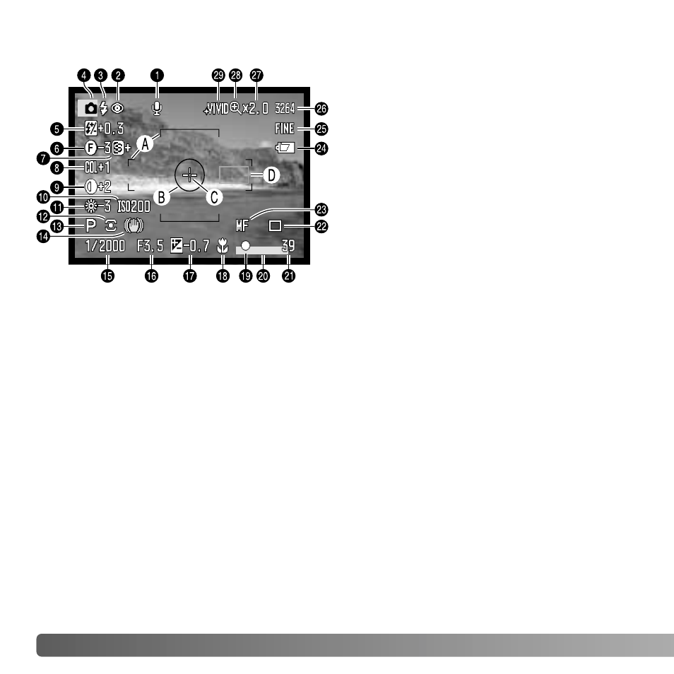 Monitor display - recording mode | Konica Minolta DiMAGE A2 User Manual | Page 18 / 180