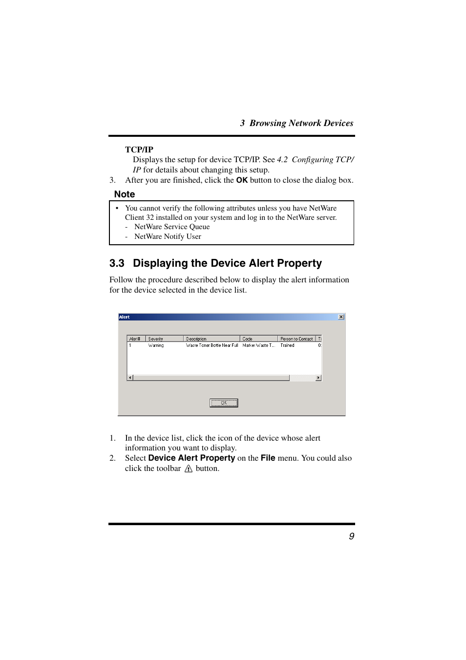 3 displaying the device alert property, Displaying the device alert property | Konica Minolta PageScope User Manual | Page 14 / 47