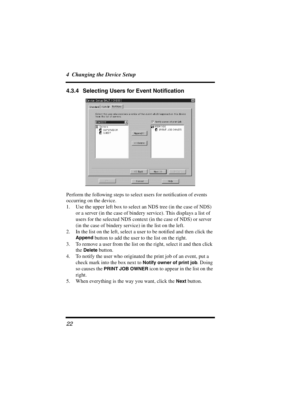 4 selecting users for event notification, 4 selecting users for event, Notification | 4 selecting users for, Event notification | Konica Minolta PageScope User Manual | Page 27 / 47