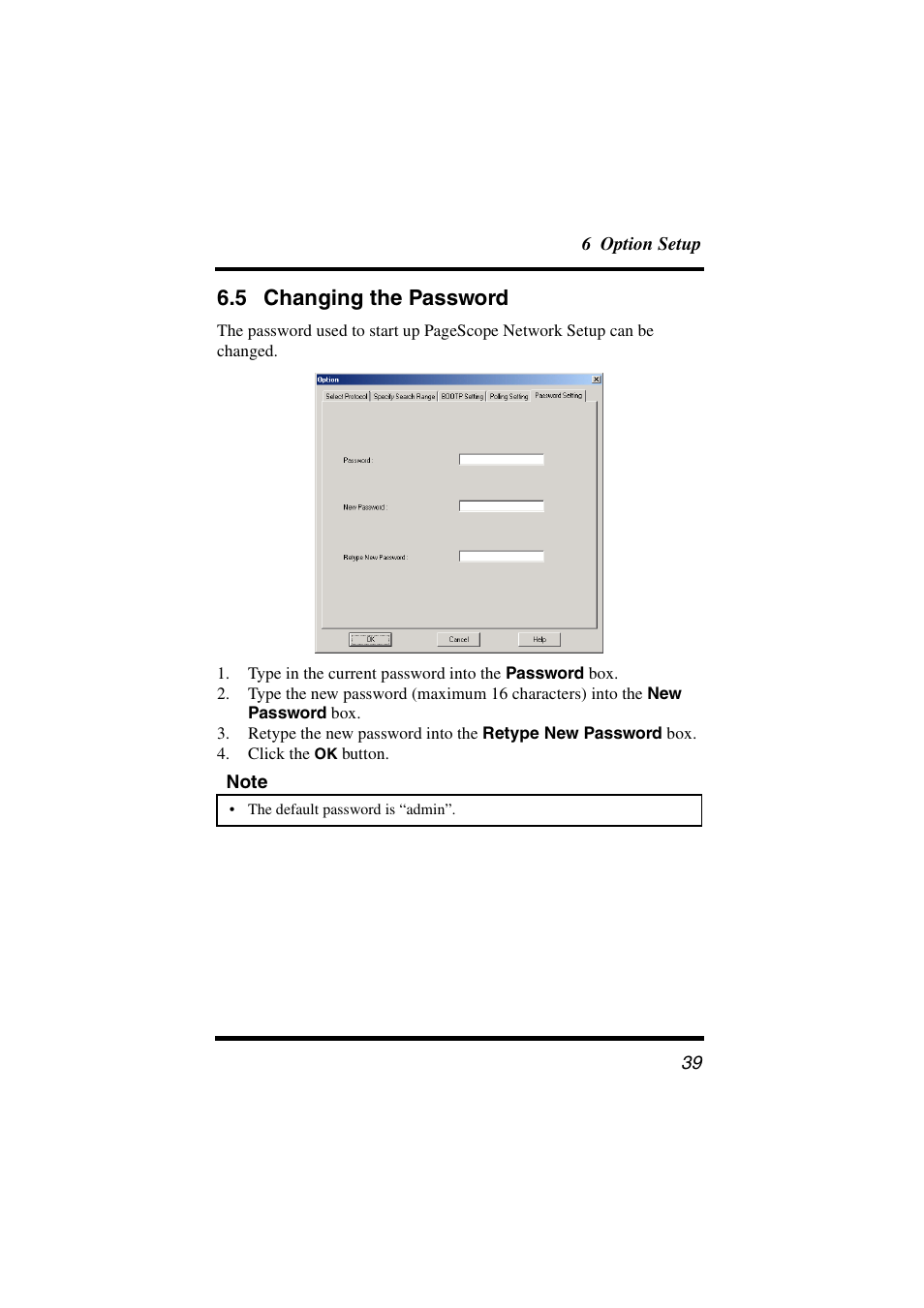 5 changing the password, Changing the password, 5 changing the | Password | Konica Minolta PageScope User Manual | Page 44 / 47