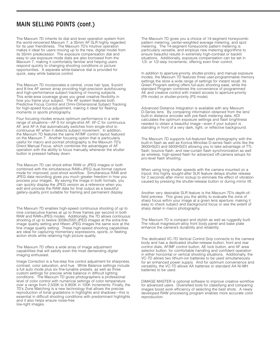 Main selling points (cont.) | Konica Minolta 7D User Manual | Page 6 / 7