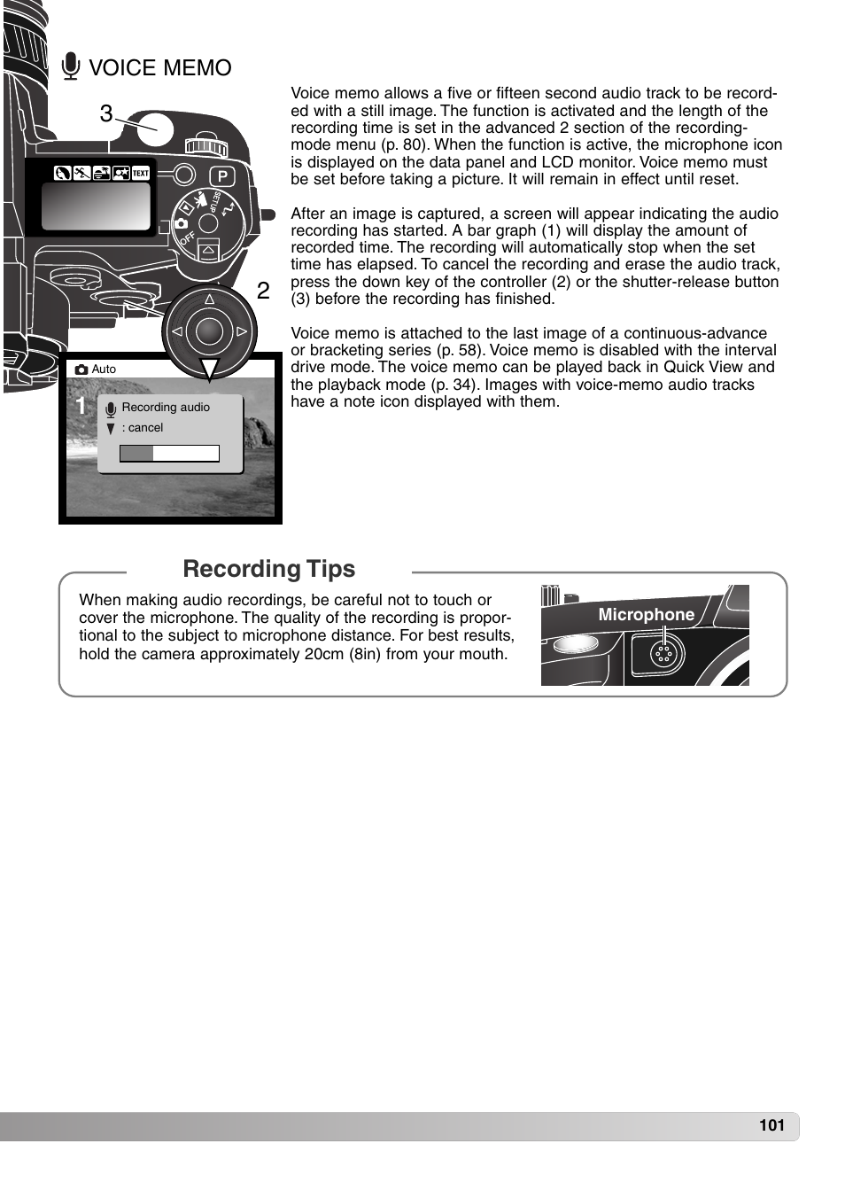 Voice memo, Recording tips | Konica Minolta MM-A208 User Manual | Page 101 / 156
