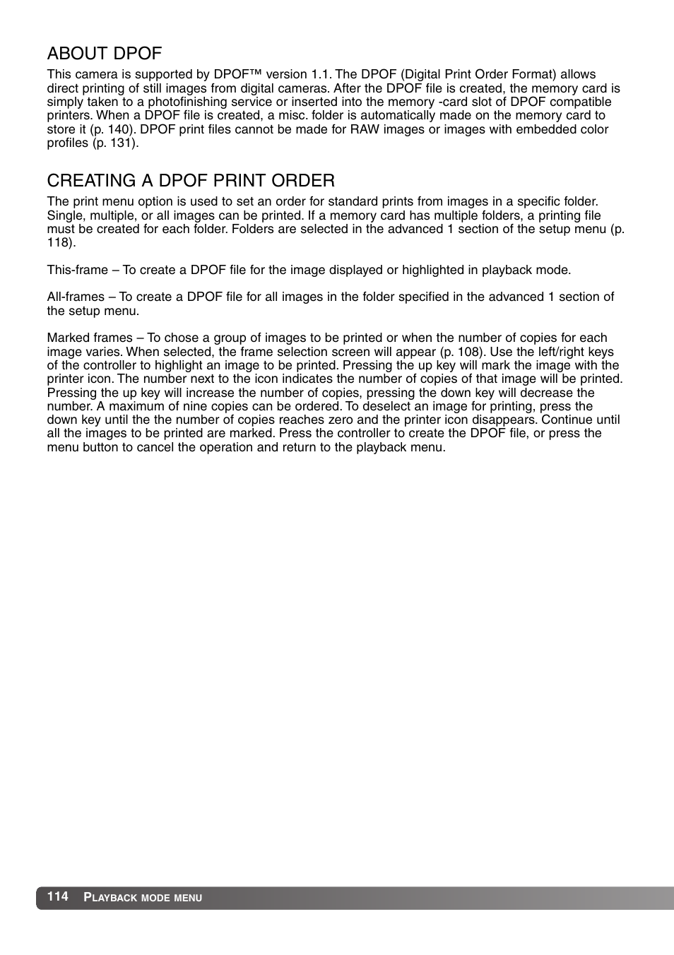 About dpof creating a dpof print order, About dpof, Creating a dpof print order | Konica Minolta MM-A208 User Manual | Page 114 / 156