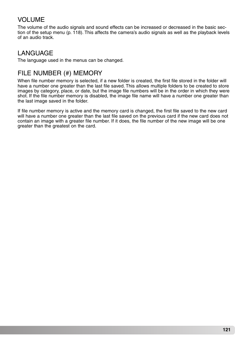 Volume language file number memory, Volume, Language | Konica Minolta MM-A208 User Manual | Page 121 / 156