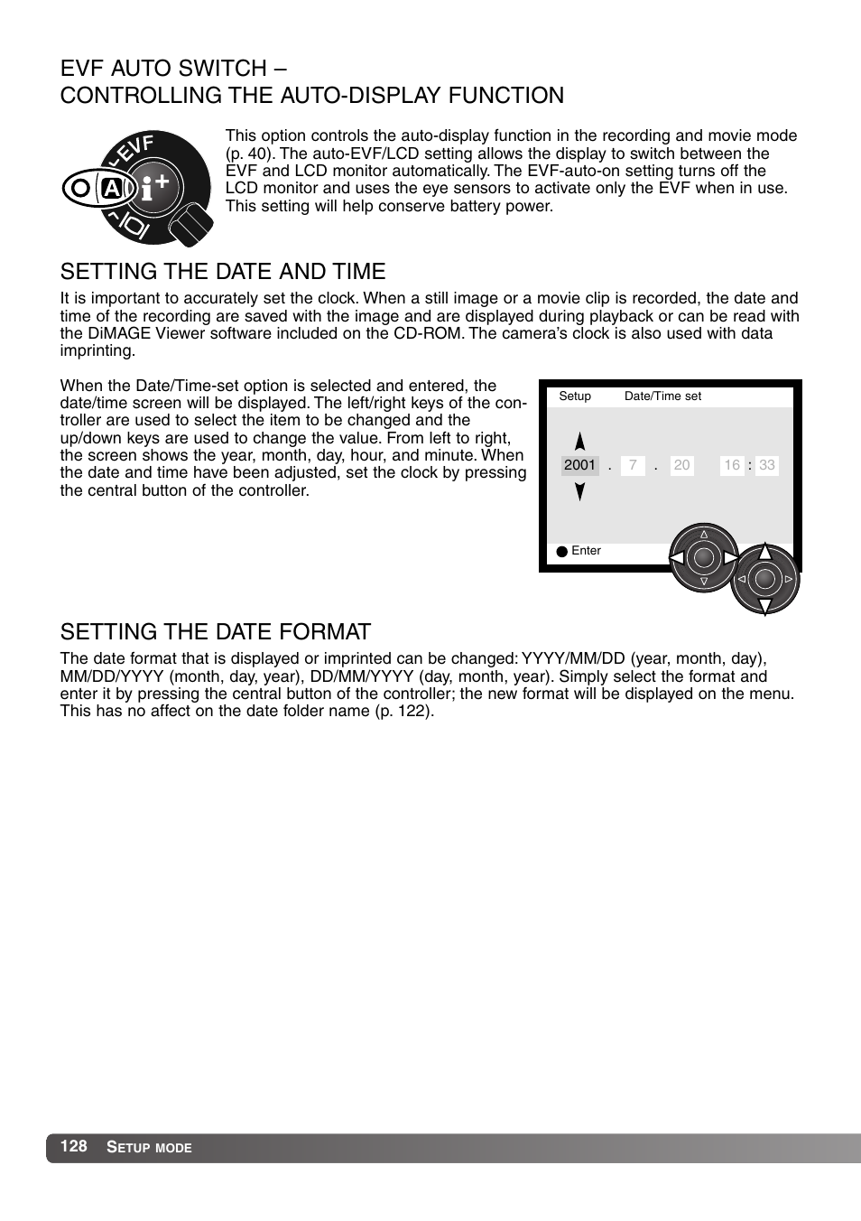 Setting the date and time, Setting the date format | Konica Minolta MM-A208 User Manual | Page 128 / 156