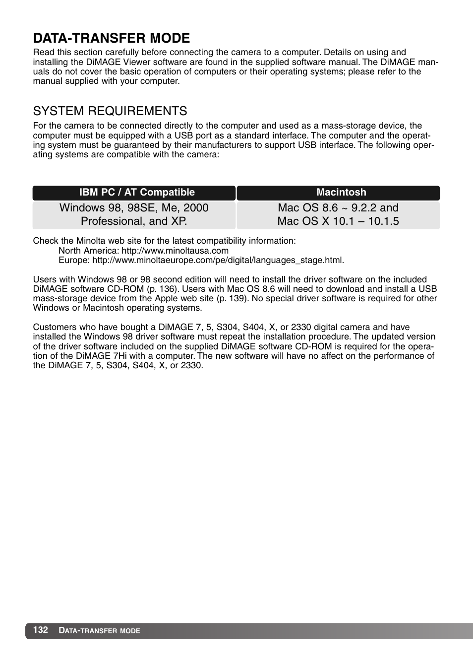 Data-transfer mode, System requirements | Konica Minolta MM-A208 User Manual | Page 132 / 156