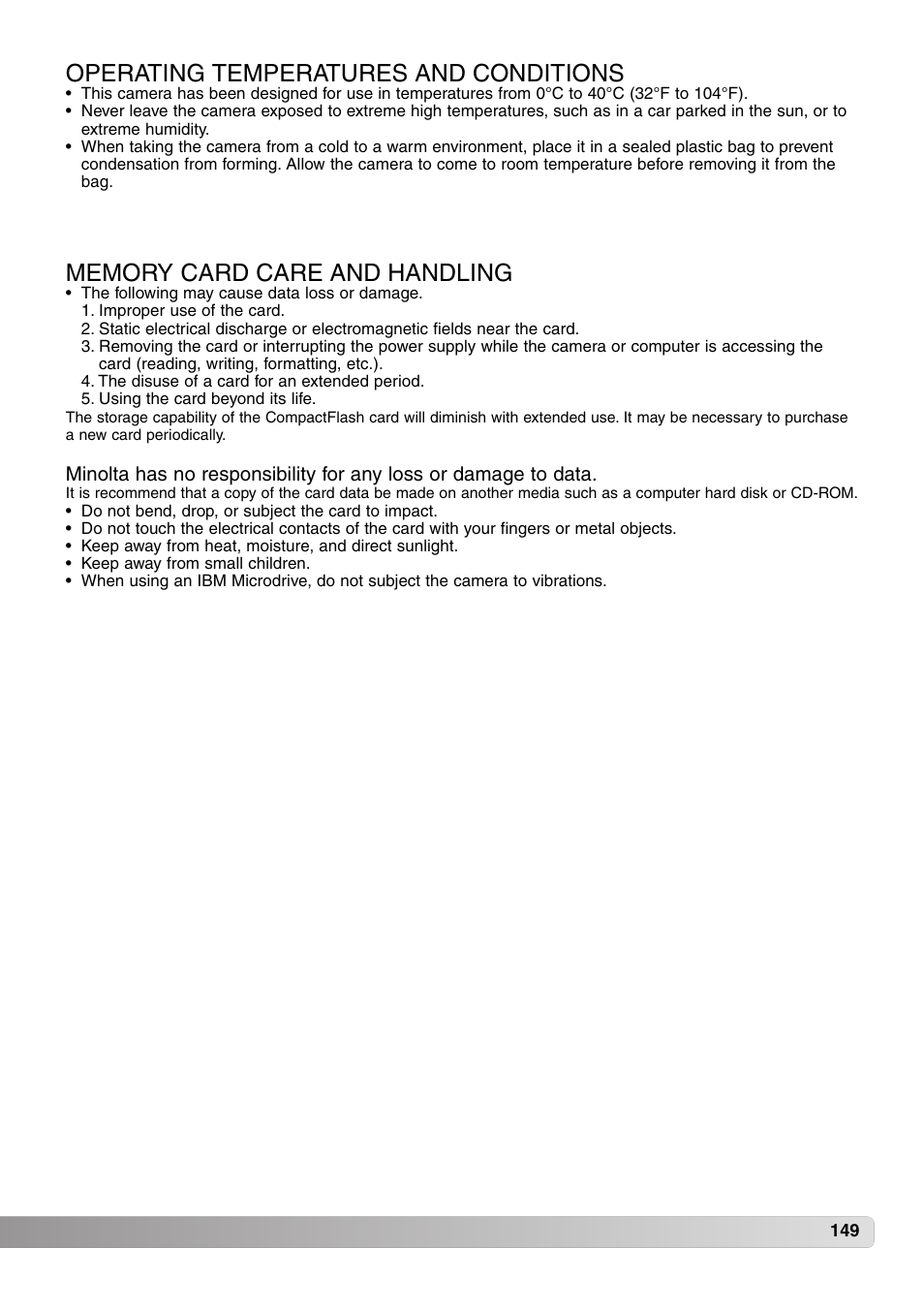 Operating temperatures and conditions | Konica Minolta MM-A208 User Manual | Page 149 / 156