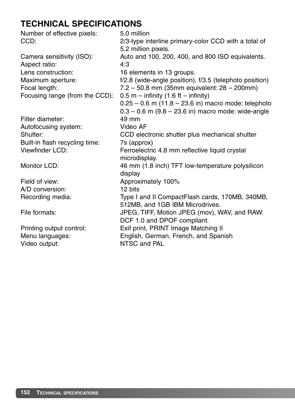 Technical specifications | Konica Minolta MM-A208 User Manual | Page 152 / 156
