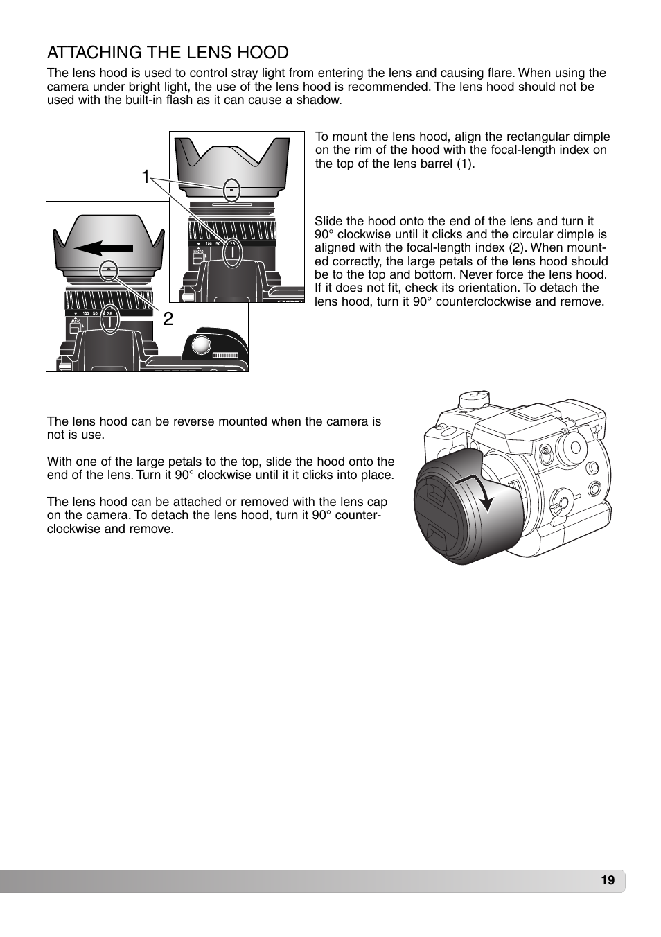 Attaching the lens hood | Konica Minolta MM-A208 User Manual | Page 19 / 156