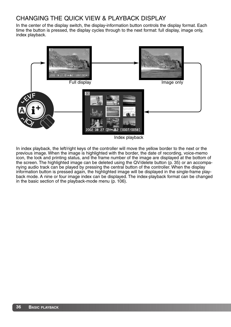Changing the quick view & playback display | Konica Minolta MM-A208 User Manual | Page 36 / 156