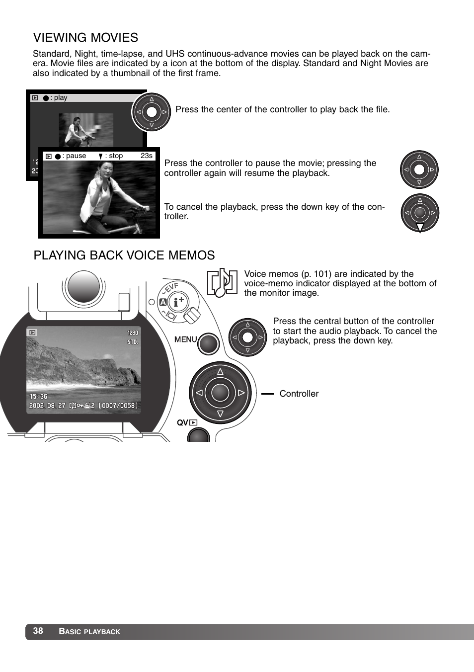 Viewing movies playing back voice memos, Viewing movies | Konica Minolta MM-A208 User Manual | Page 38 / 156