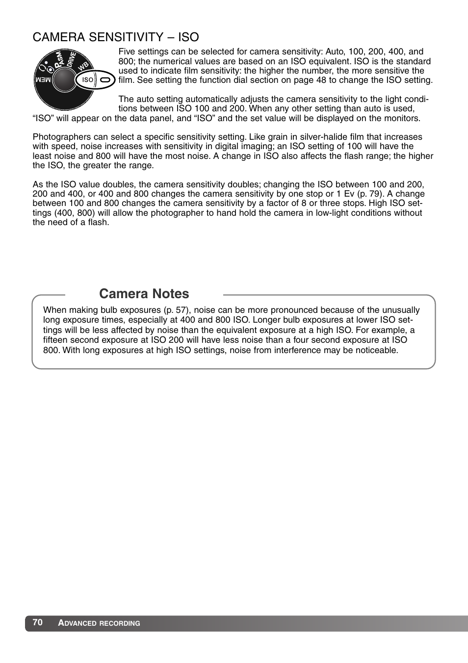 Camera sensitivity – iso | Konica Minolta MM-A208 User Manual | Page 70 / 156