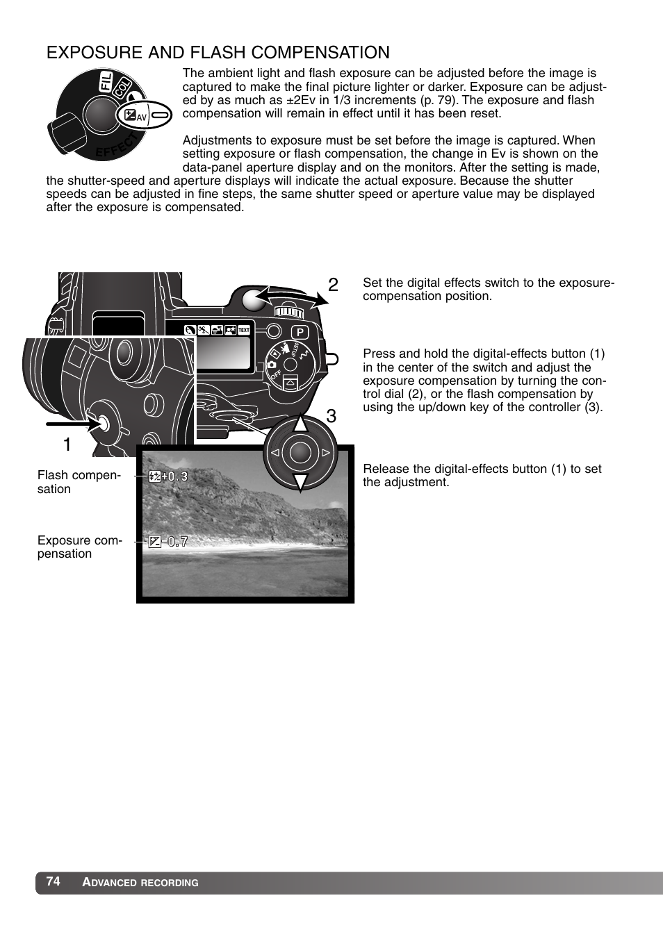 Exposure and flash compensation | Konica Minolta MM-A208 User Manual | Page 74 / 156