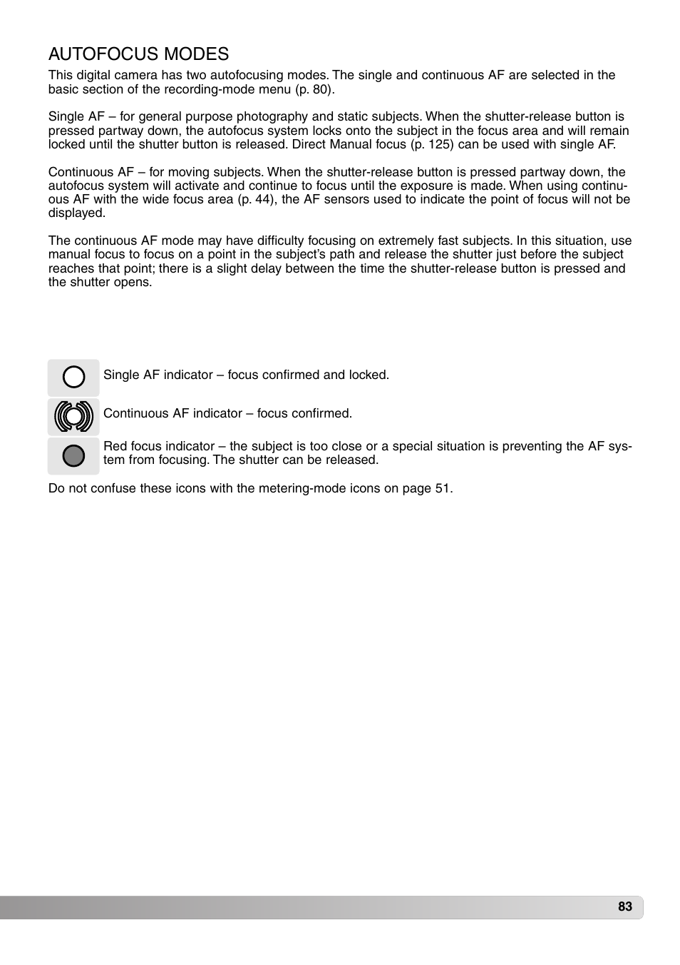 Autofocus modes | Konica Minolta MM-A208 User Manual | Page 83 / 156