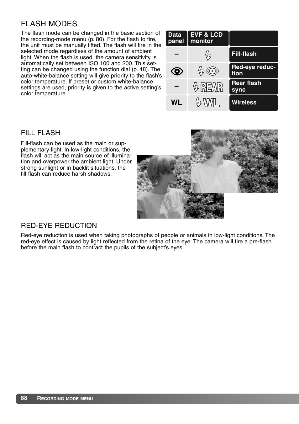 Flash modes | Konica Minolta MM-A208 User Manual | Page 88 / 156
