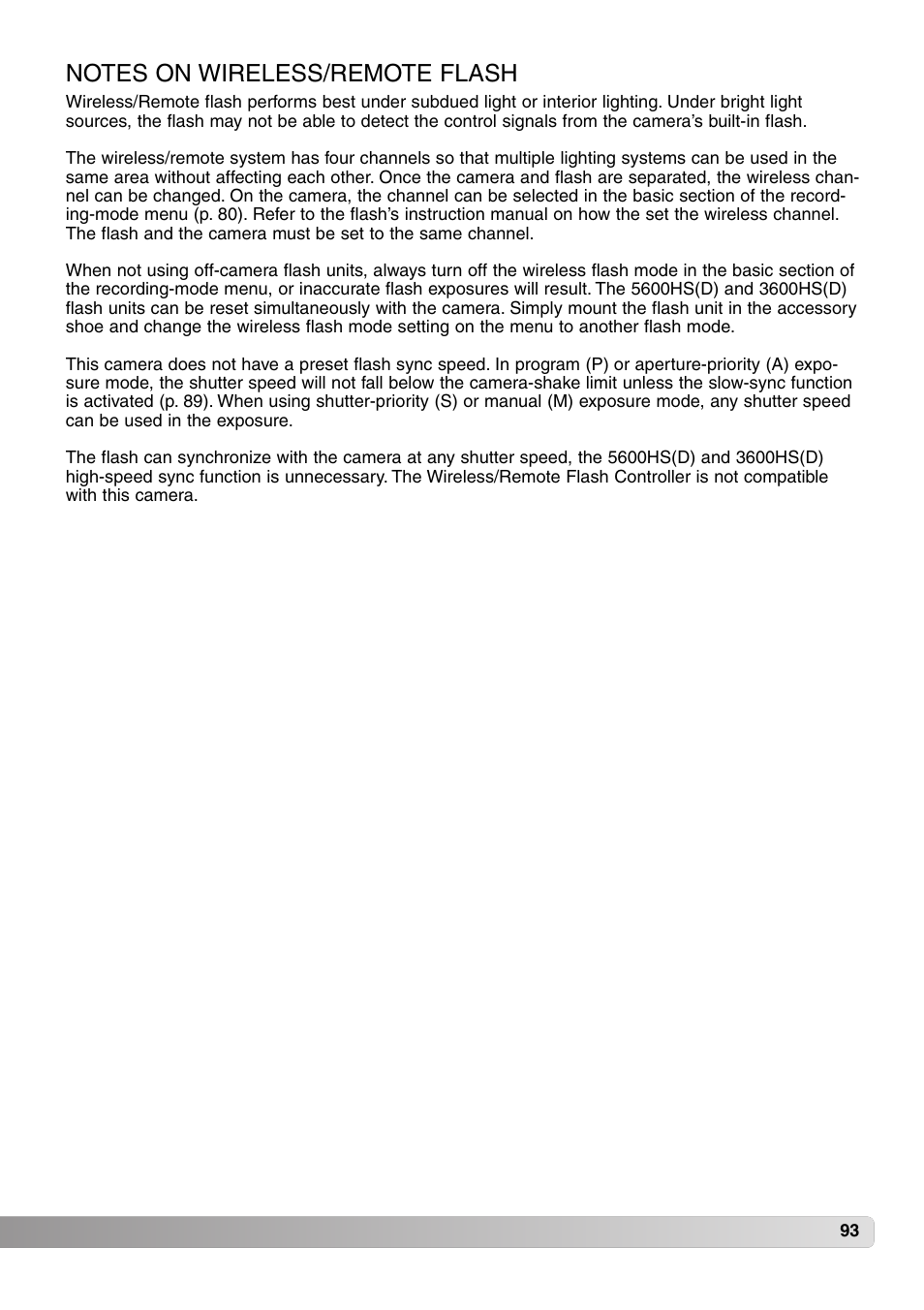 Notes on wireless/remote flash | Konica Minolta MM-A208 User Manual | Page 93 / 156