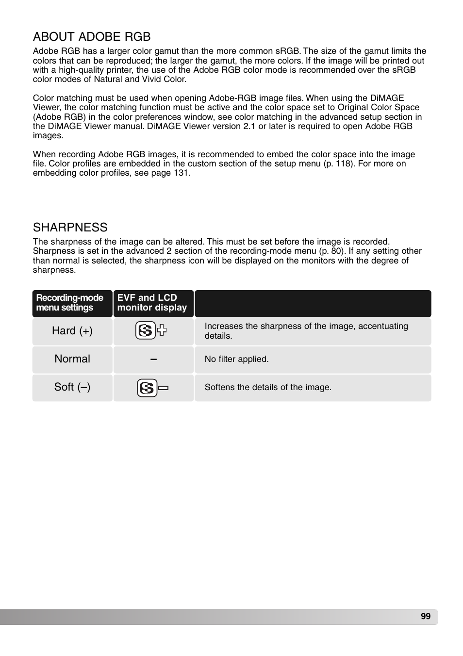 About adobe rgb, Sharpness | Konica Minolta MM-A208 User Manual | Page 99 / 156