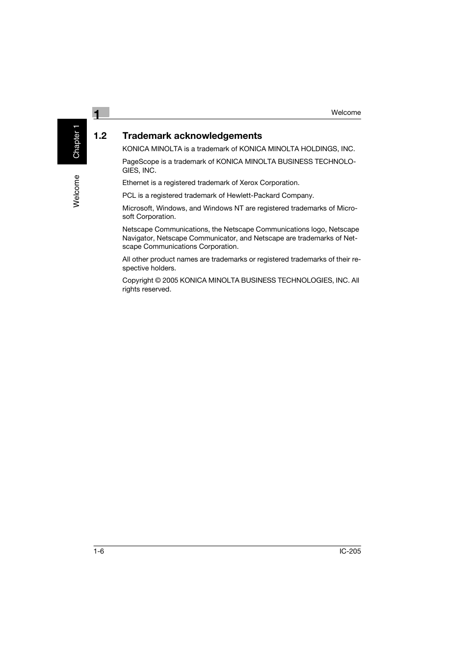 2 trademark acknowledgements, Trademark acknowledgements -6 | Konica Minolta Image Controller IC-205 User Manual | Page 13 / 106