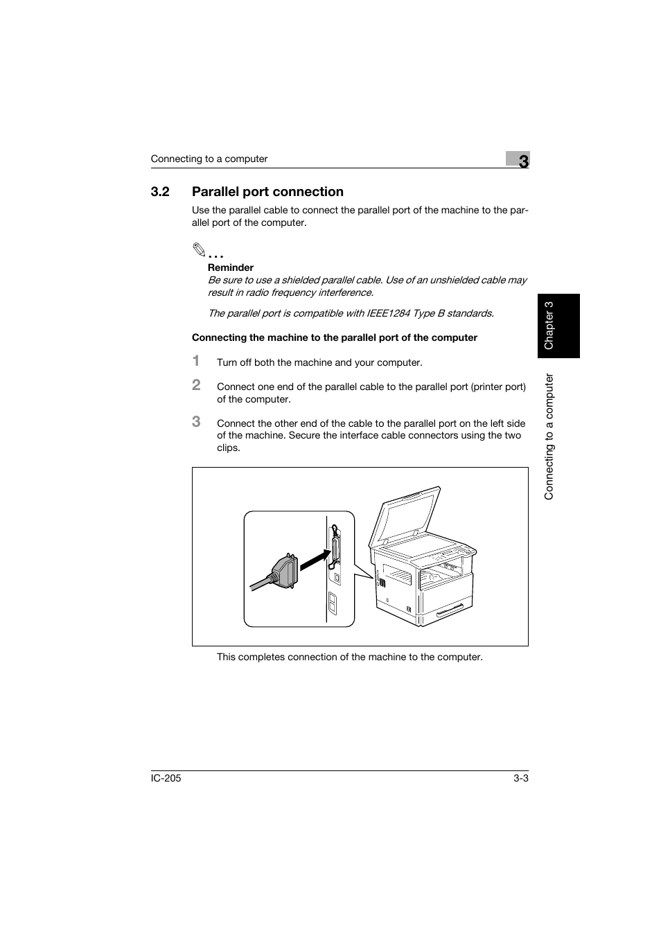 2 parallel port connection, Parallel port connection -3 | Konica Minolta Image Controller IC-205 User Manual | Page 26 / 106