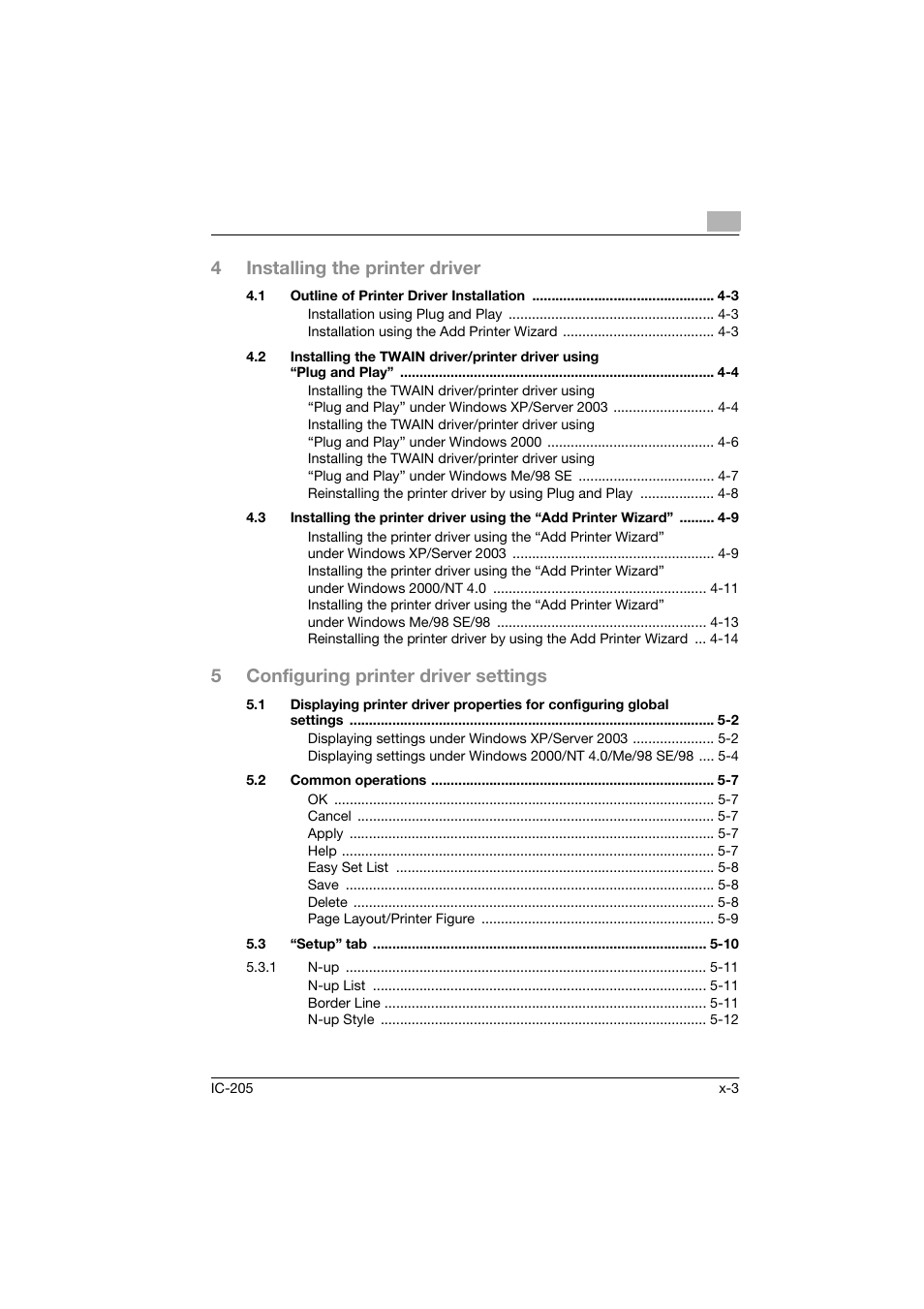 4installing the printer driver, 5configuring printer driver settings | Konica Minolta Image Controller IC-205 User Manual | Page 4 / 106
