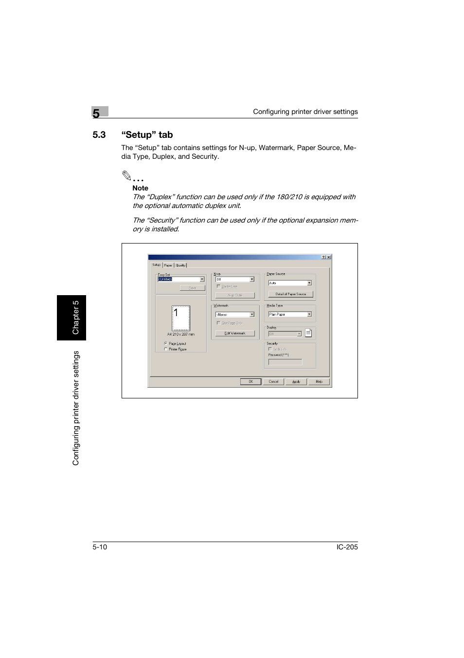 3 “setup” tab, Setup” tab -10 | Konica Minolta Image Controller IC-205 User Manual | Page 51 / 106