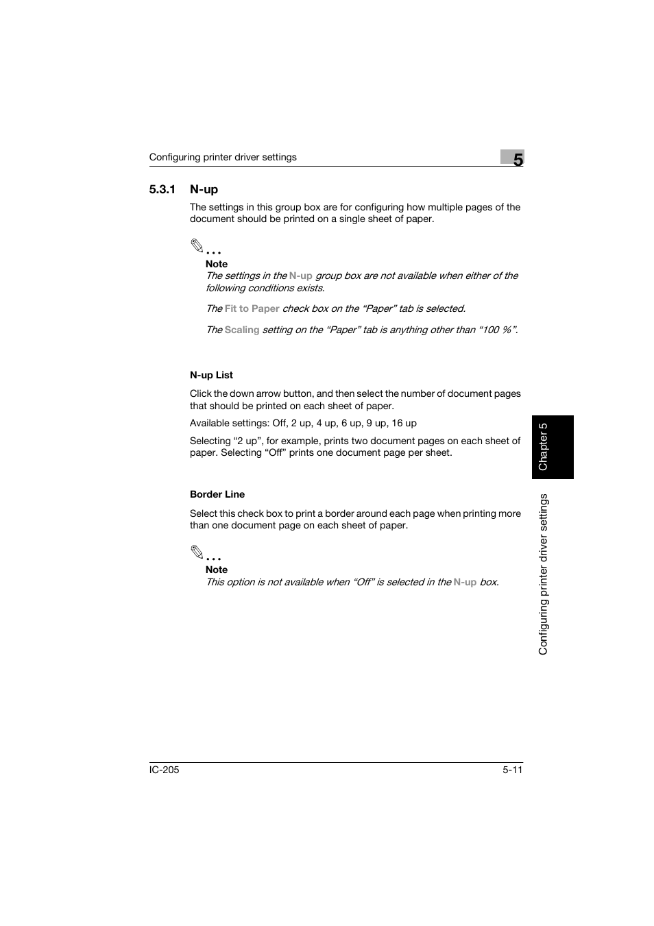 1 n-up, N-up list, Border line | N-up -11 n-up list -11 border line -11 | Konica Minolta Image Controller IC-205 User Manual | Page 52 / 106