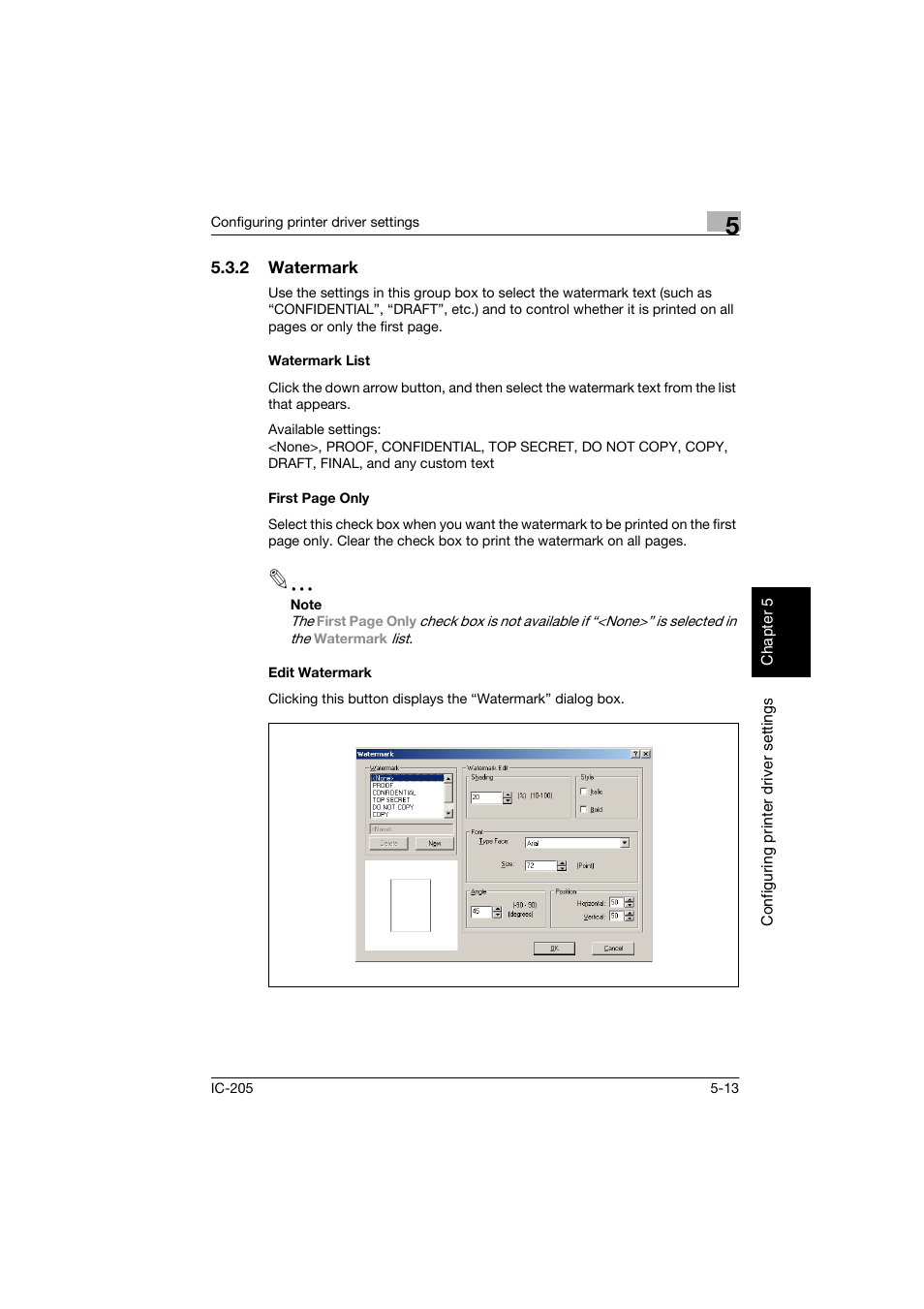 2 watermark, Watermark list, Edit watermark | Konica Minolta Image Controller IC-205 User Manual | Page 54 / 106