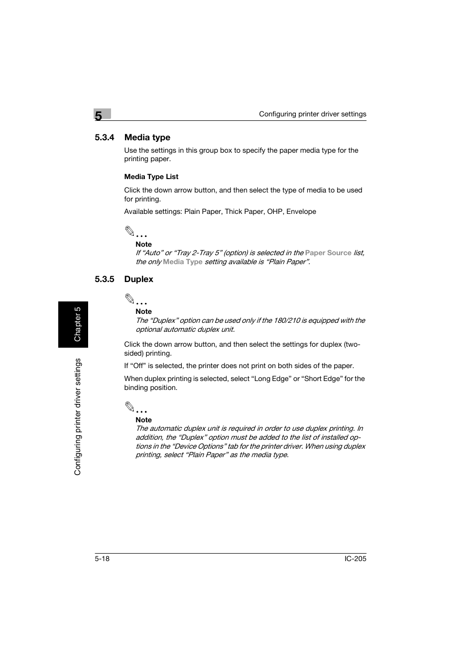 4 media type, Media type list, 5 duplex | Media type -18 media type list -18, Duplex -18 | Konica Minolta Image Controller IC-205 User Manual | Page 59 / 106