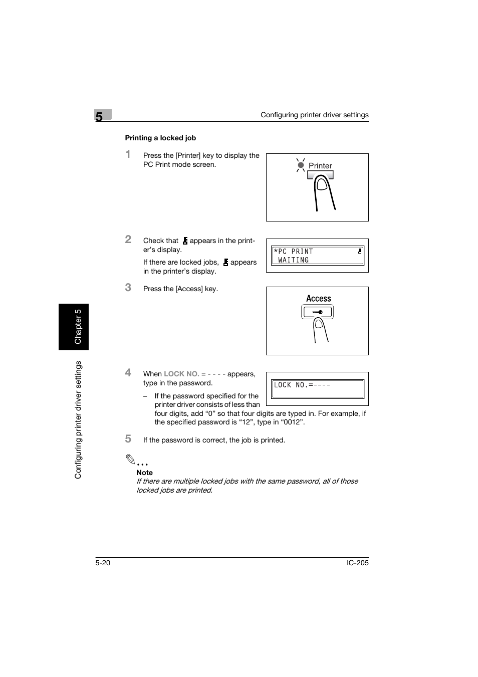 Printing a locked job, Printing a locked job -20 | Konica Minolta Image Controller IC-205 User Manual | Page 61 / 106