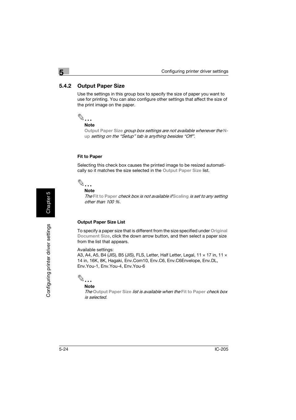 2 output paper size, Fit to paper, Output paper size list | Konica Minolta Image Controller IC-205 User Manual | Page 65 / 106